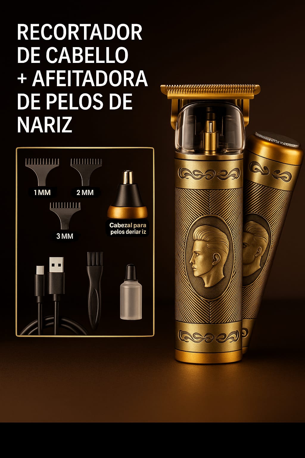 WAER WA-2132: Kit de Afeitado Masculino 3 en 1 Recargable – Precisión y Estilo Profesional